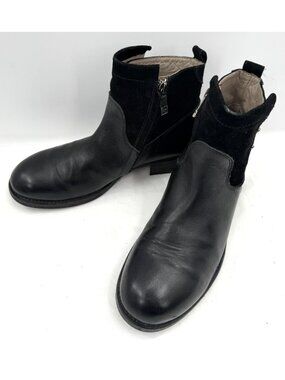 Alberto Fermani Black Leather Suede Moto Biker Ankle Boots Sz 38.5 Made in Italy